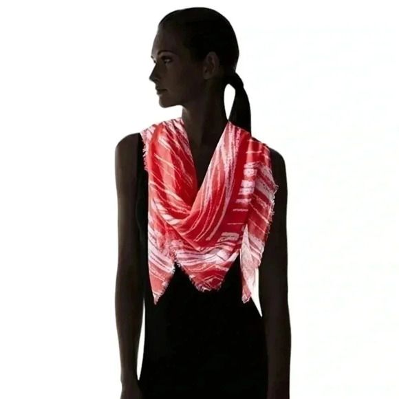Michael Stars Oversized Scarf with Raw Edge -  Coral Sun Pencil Mark Square - Picture 1 of 7